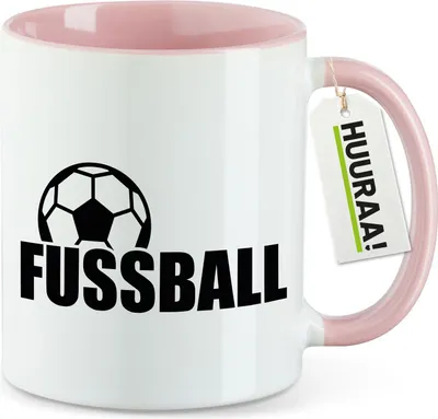 Produktbild von Huuraa Kaffeetasse Fussball Ball 330ml Rosa Keramik Kaffeebecher Geschenkidee
