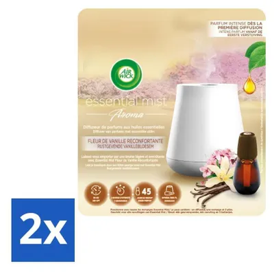 Obrázek produktu pro Air Wick Essential Mist - elektrický vonný difuzér - startovací sada - uklidňující vanilkový květ - 20 ml - hodnotné balení - 2 kusy