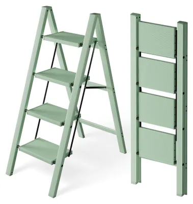 Productafbeelding van Trapklimmer met 4 treden, inklapbaar, aluminium, draagvermogen 150 kg, antislip treden, voor huishoudelijk gebruik