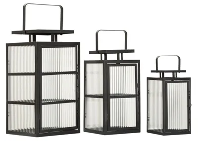 Image de Lot de 3 lanternes Andromeda 25 x 50 x 25,5 cm, métal et verre, noir