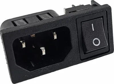 Productafbeelding van Kabelconnectoren voor koelapparatuur, type C-14, 10A/250V, met een zwarte 4-polige schakelaar, 6A/250V