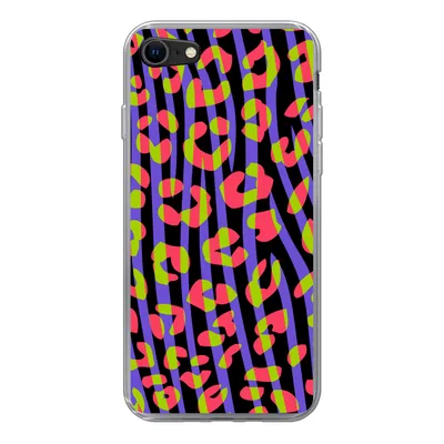Produktbild von MuchoWow® Handyhülle Schutzhülle Hülle für iPhone 7 Pantherdruck - Zebra - Neon Silikon Softcase Handy Hülle - Kartenhalter