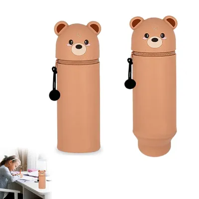 Produktbild von Federmäppchen, Federmäppchen,Mäppchen,Federmäppchen Reißverschluss,Mäppchen Bär,Stand up Federmäppchen,2-in-1 Weiche Silikontasche,Stifte Mäppchen