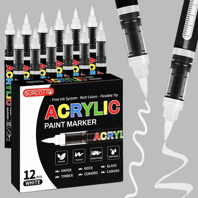 Image de Lot de 12 marqueurs de peinture acrylique blanche pour diverses surfaces