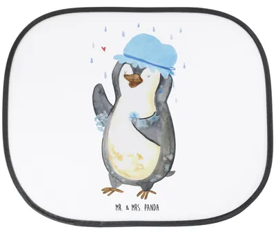 Produktbild von Mr. & Mrs. Panda Sonnenschutz für Autoscheiben Pinguin Duschen - Weiß - Geschenk, Fürs Auto, Sonnenblende, fenster, Neuanfang, Baden, Singen, Pinguine, Duschkonzert