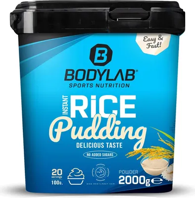 A product container for instant rice pudding.