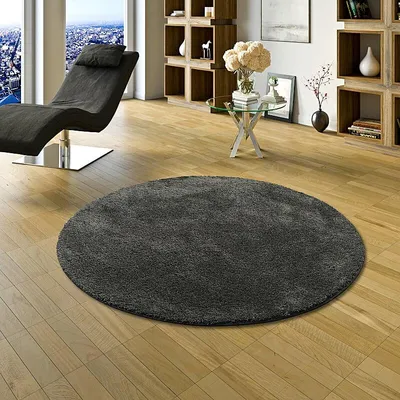 Produktbild von Hochflor Shaggy Teppich Palace Anthrazit Rund, Größe:100 cm Rund