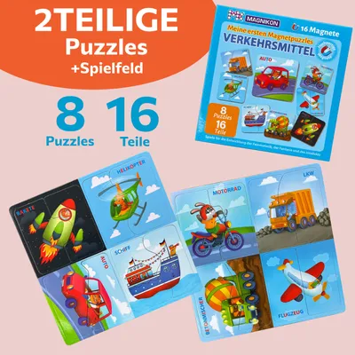 Produktbild von MAGNIKON UD111- Erste Große Puzzles 2 Teile Verkehrsmittel mit 16 Magneten, Kleinkinder Magnetisch Duo Kinderpuzzles, Lernspiel für Autofahrt, Kinder