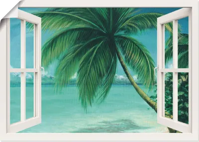 Produktbild von ARTland Poster Fensterblick - Palmenstrand Größe: 130x90 cm