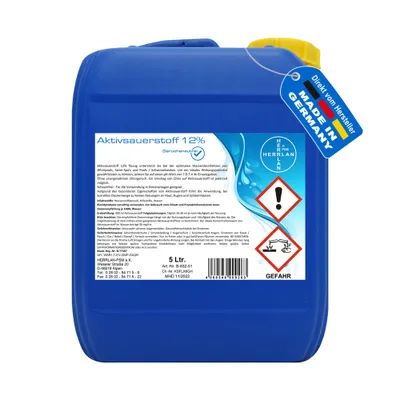 A blue plastic canister of cleaning solution.