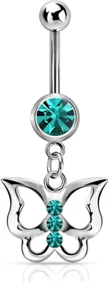 Produktbild von Bauchnabelpiercing Schmetterling Butterfly Zirkonia Kristall Autiga® silber-türkis 8 mm