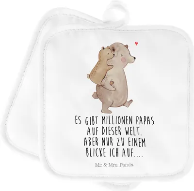 Produktbild von Mr. & Mrs. Panda Topfuntersetzer Papa Bär - Weiß - Geschenk, Sohn, Vatertag, Kochlappen, Topflappen Set, Geburtstag, Muttertag, topfhalter, Ofenlappen