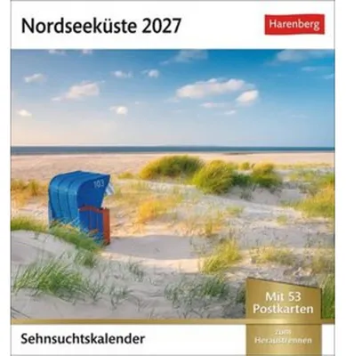 Obrázek produktu pro Kalendář Sehnsuchts 2027 s motivy pobřeží Severního moře – týdenní kalendář s 53 pohlednicemi