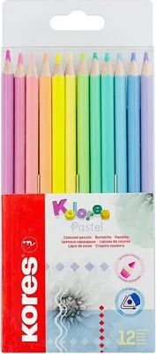 Image de Crayons de couleur triangulaires Kores "Kolores Pastel" étui carton 12 pièces