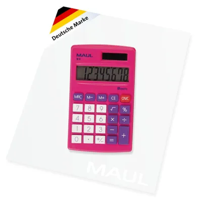 Produktbild von MAUL Taschenrechner M 8 LCD-Anzeige 1-zeilig, 8 Ziffern Solar Batterie 11.5 x 6.9 x 1 cm pink