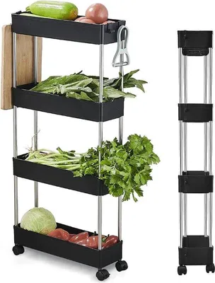 Immagine prodotto di Scaffale in plastica per cucina, ufficio, bagno, lavanderia, 40 x 13 x 86 cm, 4 ripiani