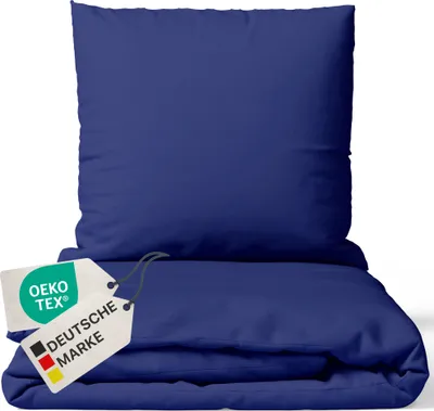 Produktbild von NYVI Bettwäsche Set DreamScience Mikrofaser Uni 155x220 + 80x80 cm Navyblau - Atmungsaktiv & Weich - Mit Reißverschluss,  , für Allergiker geeignet