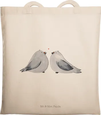 Produktbild von Mr. & Mrs. Panda Tote Bag Turteltauben Liebe - Transparent - Geschenk, Tasche, Freundin, Jutebeutel, Tauben, Jahrestag, Schultasche, Hochzeitstag, Laptoptasche