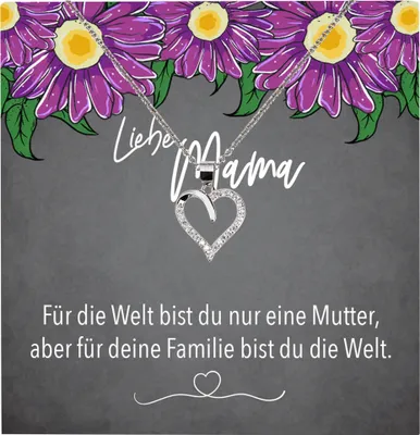 Produktbild von 22Feels Echt Silber Halskette - Liebe Mama Geschenk Geburtstag Muttertag Weihnachten Mutter Schmuck Set für Frauen - Herz Anhänger, Karte