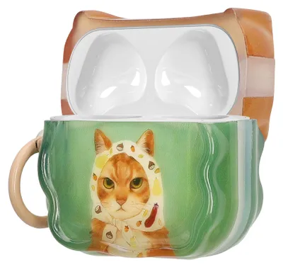 Produktbild von kwmobile In-Ear Kopfhörer Case für Apple Airpods 4 Hülle mit Karabiner - Headphones Case - Earphones Cover Etui - Katze mit Tuch