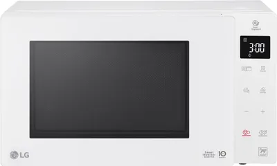 A white LG microwave oven is shown from the front on a white background.