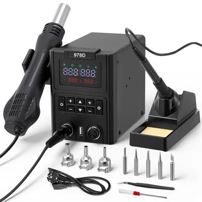 Produktbild von Heißluft-Lötstation - Löt- und Entlötstation - 600 W - 2-in-1 - Für Elektronik und DIY - Schwarz