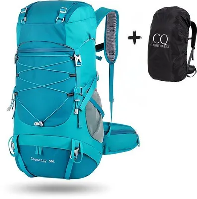 Produktbild von CarryQuest® - Rucksack 50L wasserdicht Nylon mit Regenhülle Meerblau