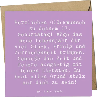 Produktbild von Mr. & Mrs. Panda Glückwunschkarte Spruch 17. Geburtstag - Lavendeltraum - Geschenk, Ideen, Alter, Klappkarte, doppelkarte, Geburtstagsgeschenk, Grußkarte, anlasskarte