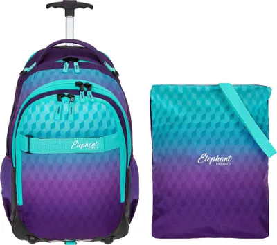 Produktbild von Trolley Rucksack 2 Teile Set Elephant Hero Signature Schultasche Ranzen Trolly Schultrolley inklusive Turnbeutel 12869 Violet Cube (Lila-Türkis) tt