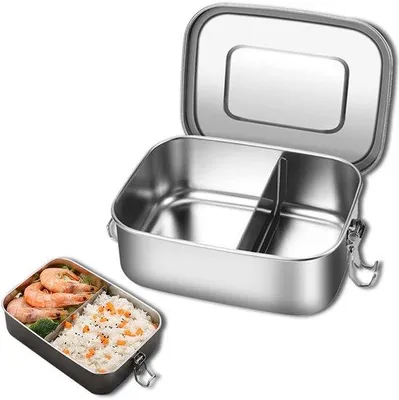 Obrázek produktu pro Lunchbox z nerezové oceli 304, 850 ml, 16,5 x 12,1 x 6 cm, nepropustný, s nastavitelnou přepážkou