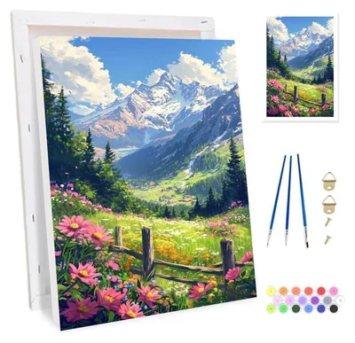Obrázok produktu pre Sada na maľovanie podľa čísel s rámom, určená pre dospelých, 4 kusy, plátno 20x30 cm