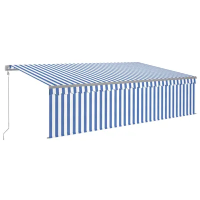 Produktbild von vidaXL Markise Automatisch mit Rollo LED Windsensor 5x3m Blau Weiß