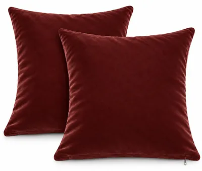Produktbild von Kissenbezug 2er Set 50x50 cm Bordeaux Samt weich Kissenhülle Sofakissen Dekokissen Reißverschluss