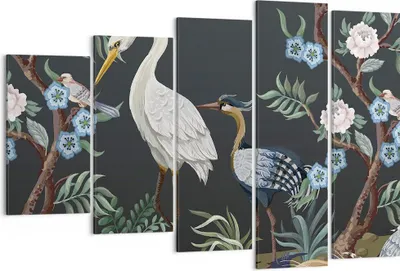 Produktbild von Bild auf Leinwand - Leinwandbild - 5 Teile - Asiatisch Reiher Blumen - 150x100cm - Wand Bild - Wanddeko - Wandbilder - Leinwanddruck - Bilder - Wanddekoration - Leinwand bilder - EG150x100-4699