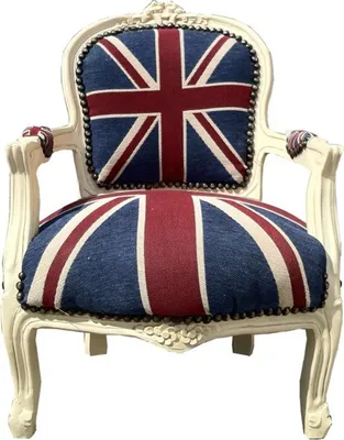 Produktbild von Casa Padrino Barock Kinderstuhl Union Jack/Creme - Massiver Armlehnstuhl im Antik Stil - 71 x 51 cm