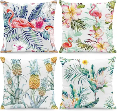 Imagen del producto de Fundas de cojín tropicales, 45,5 x 45 cm, juego de 4