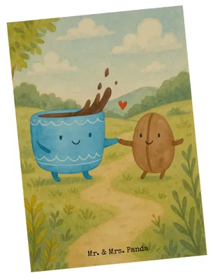 Produktbild von Mr. & Mrs. Panda Postkarte Kaffee Bohne Design - Weiß - Geschenk, Kaffeebohne, Zufriedenheit, Genuss, Postkarten, Ansichtskarte, Grußkarte, Fotokarte, Glück