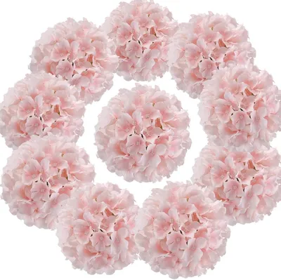 Image de Fleurs artificielles de hortensia en soie, 10 pièces, couleur rose pastel, pour la décoration
