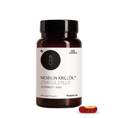 Image de Medicom Nobilin Huile de krill Oméga 3 Plus avec acides gras oméga 3, phospholipides et astaxanthine, 60 capsules, pour ton bien-être