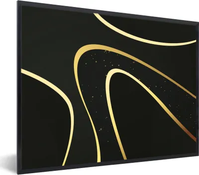 Produktbild von MuchoWow® Gerahmtes Poster Goldene Wellen auf schwarzem Hintergrund 40x30 cm - Poster mit Schwarzem Bilderrahmen Wandposter Rahmen Foto Bilder - Kunstposter - Wanddekorationen