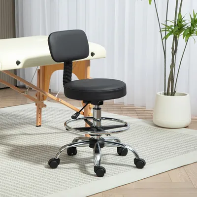 Produktbild von Bürostuhl höhenverstellbar, Drehstuhl mit Fußstütze, Schreibtischstuhl Kunstleder, Schwarz | 78–92 cm | 360° drehbar | Klasse-3-Gaslift