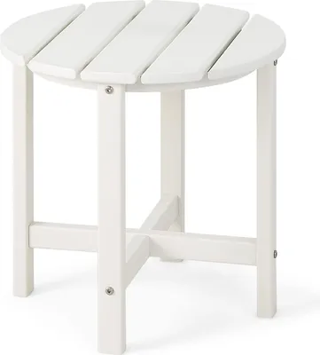 Produktbild von Beistelltisch, kleine Gartentisch aus UV-beständigem Kunststoff, Balkontisch, wetterfest, für Terrasse, Balkon, Garten, 46 x 46 x 46 cm, weiß