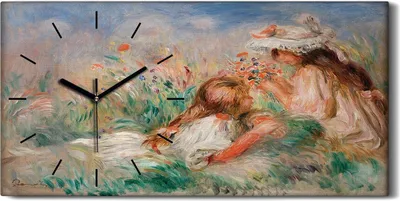 Produktbild von Wohnzimmer-Bild Leinwand Uhr 60x30 Malerei Abstrakte Mädchen Wiese Blumen Kunst - schwarze Hände