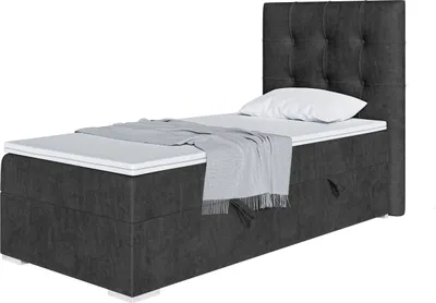 Produktbild von MEBLINI Boxspringbett mit Bettkasten - Gepolstert Einzelbett mit Matratze und Topper - Polsterbett mit Stauraum - Bett mit Kopfteil - Stauraumbett - DENIZ - 80x200 Links  - H3/Schwarz Samt