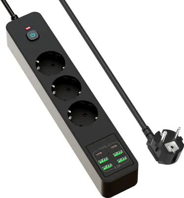 Zdjęcie produktu dla INF BKL-03 Listwa zasilająca EU z 6 portami USB Czarny