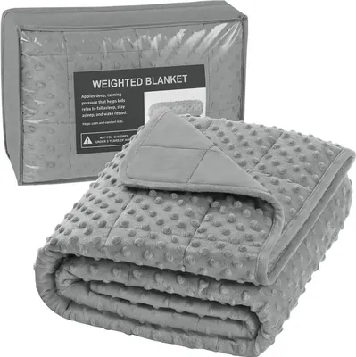 Produktbild von WOLTU Gewichtsdecke Kinder, doppelseitig, Weiche Baumwolle & Minky Dots, Grau, 90x120 cm, 1,4kg