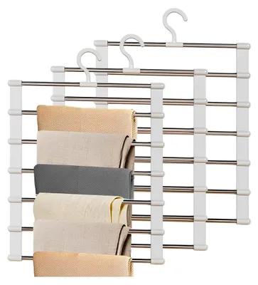 Produktbild von 3er Set Kleiderschrank Organizer Kleiderbügel Platzsparend für Hosen, Jeans, Schals, Strumpfhosen, Handtücher und Gürtel