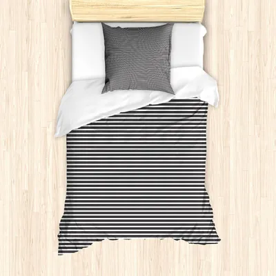 Produktbild von ABAKUHAUS Streifen Bettbezug Set, Abstrakte geometrische Symmetric Simplistic Monochrom Moderne Kunst Illustration, 135 x 200 cm + 80 x 80 cm, Schwarz und weiß