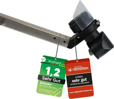 Produktbild von ZEHNDER Quad LNB + Wetterschutzhaube, Digital 4Fach 4K HD LMB für 4 Teilnehmer mit Wetterschutzkappe & Sun Protect, für Fernseher Sat Receiver, Satellitenschüssel 4-Fach LNC