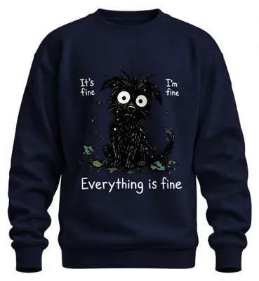 Immagine prodotto di Va bene, sto bene, tutto è a posto. Maglione con scritta "Statement", sarcasmo, colore blu navy, taglia XXL